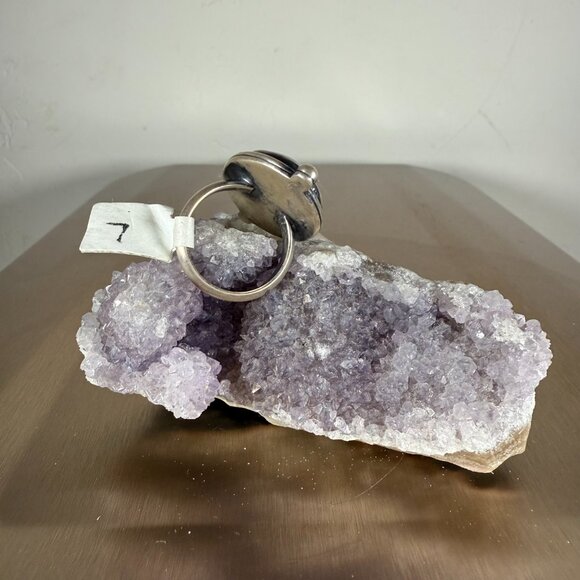Sterling Silver Ring with Purple Agate Oval Gemstone Elegant Jewelry Size 7 - Picture 3 of 5